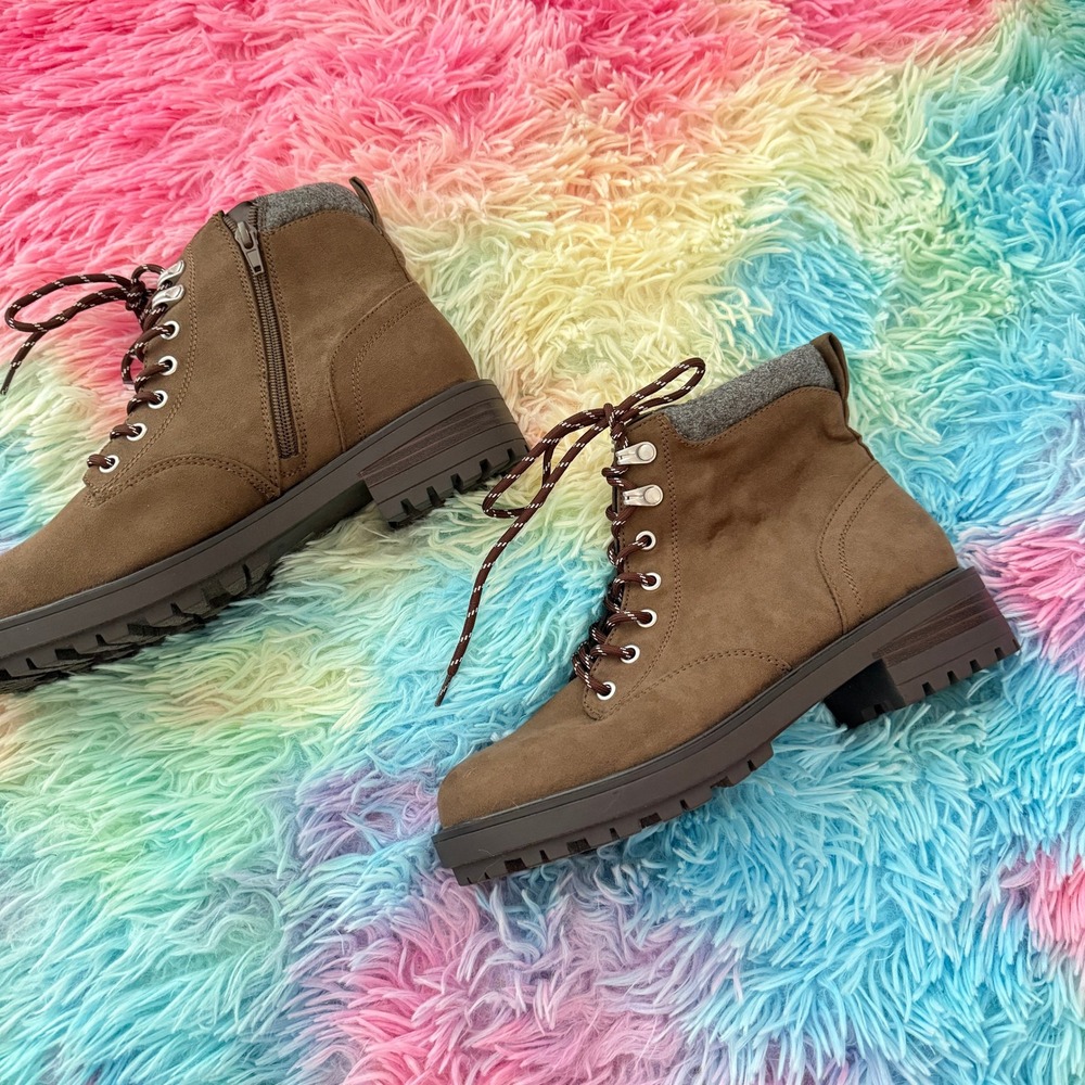 Kelly & Katie Tarwin Combat Boots Womens 8.5 Brown Lug Sole Side Zip